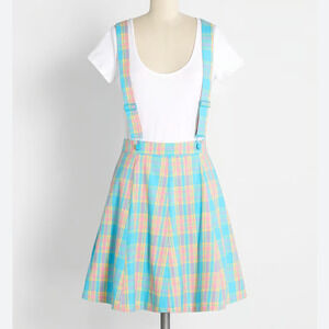 Dangerfield Staying In Plaid For Summer Jumper Mini Skirt with Suspenders NWT 8